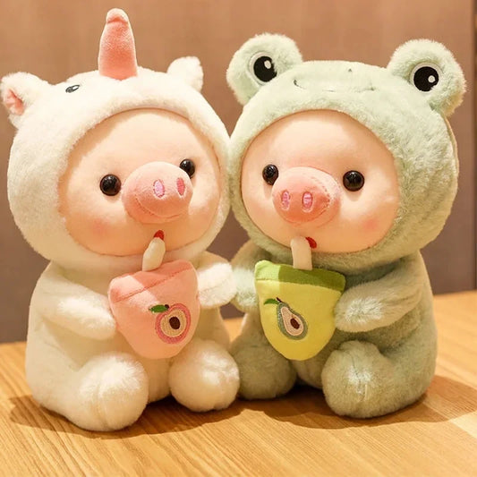 Kawaii Piglet Plush with Boba Tea